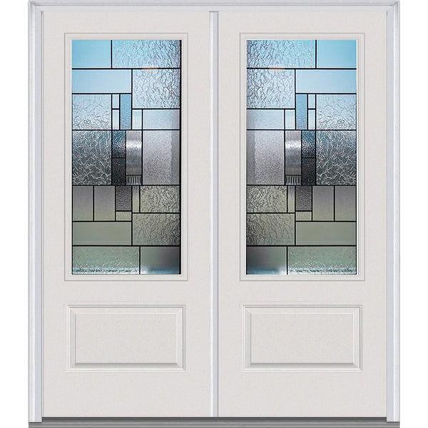 Prehung Double Entry Door System White Prefinished Steel Insulated (3/4 Size Glass Insert)