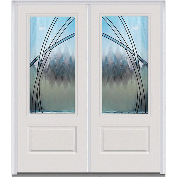 Prehung Double Entry Door System White Prefinished Steel Insulated (3/4 Size Glass Insert)