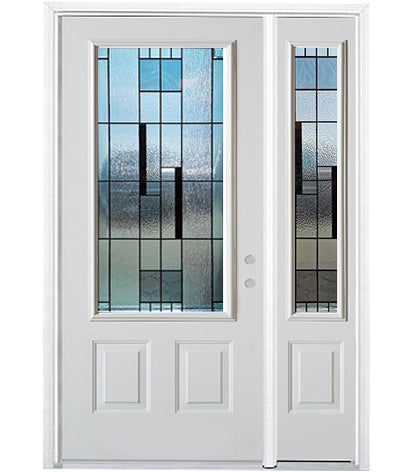 Prehung Single Door with Single Sidelite Entry Door System White Prefinished Steel Insulated (3/4 Size Glass Insert)