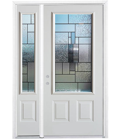 Prehung Single Door with Single Sidelite Entry Door System White Prefinished Steel Insulated (3/4 Size Glass Insert)