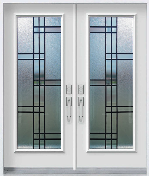Prehung Double Entry Door System White Prefinished Steel Insulated (Full Size Glass Insert)