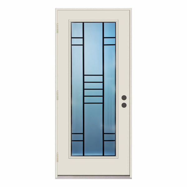 Prehung White Prefinished Single Steel Insulated Entry Door System (Full Size Glass Insert)