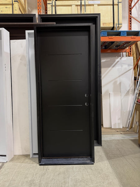 PRE-BL-PX4GB - Prehung Single Exterior Steel Door 80" - 4 Groove Black 6 9/16"