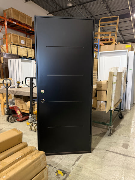 PRE-BL-PX4GB - Prehung Single Exterior Steel Door 80" - 4 Groove Black 6 9/16"