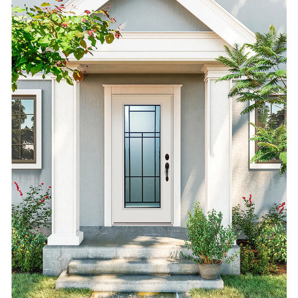PX - Prehung 42" White Prefinished Single Steel Insulated Entry Door System (Full Size Glass Insert)