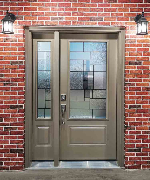 Prehung Single Door with Single Sidelite Entry Door System White Prefinished Steel Insulated (3/4 Size Glass Insert)