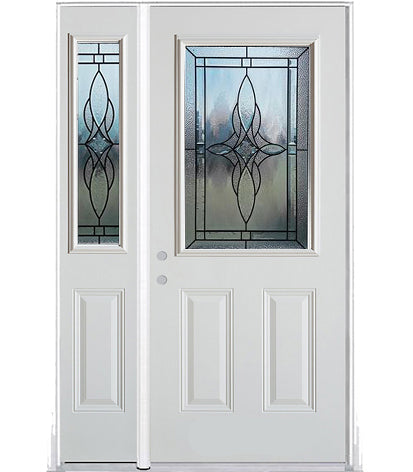 Prehung Single Door with Single Sidelite Entry Door System White Prefinished Steel Insulated (Half Size Glass Insert)