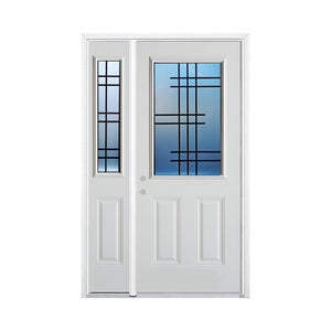 Prehung Single Door with Single Sidelite Entry Door System White Prefinished Steel Insulated (Half Size Glass Insert)