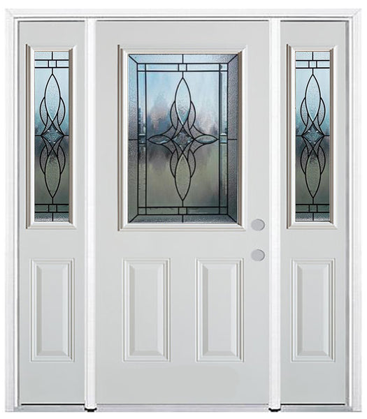 Prehung Single Door with Two Sidelite Entry Door System White Prefinished Steel Insulated (Half Size Glass Insert)