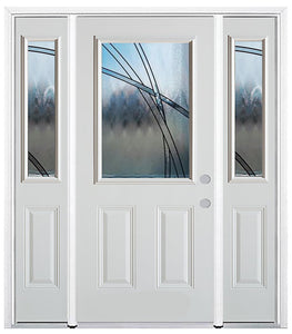 Prehung Single Door with Two Sidelite Entry Door System White Prefinished Steel Insulated (Half Size Glass Insert)