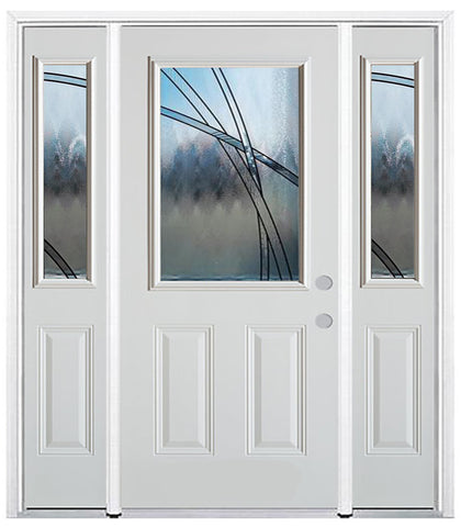 Prehung Single Door with Two Sidelite Entry Door System White Prefinished Steel Insulated (Half Size Glass Insert)