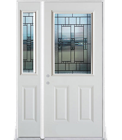 Prehung Single Door with Single Sidelite Entry Door System White Prefinished Steel Insulated (Half Size Glass Insert)