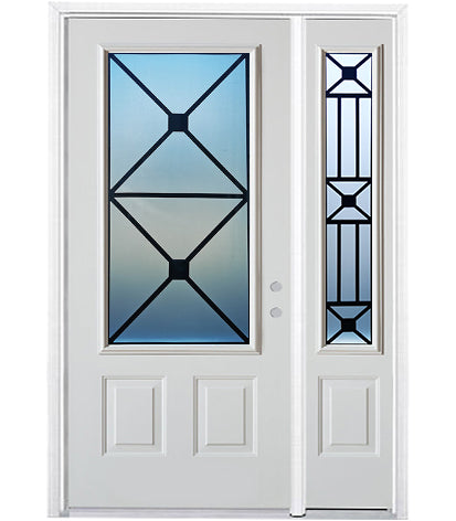 Prehung Single Door with Single Sidelite Entry Door System White Prefinished Steel Insulated (3/4 Size Glass Insert)