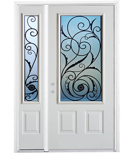 Prehung Single Door with Single Sidelite Entry Door System White Prefinished Steel Insulated (3/4 Size Glass Insert)