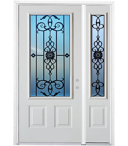 Prehung Single Door with Single Sidelite Entry Door System White Prefinished Steel Insulated (3/4 Size Glass Insert)