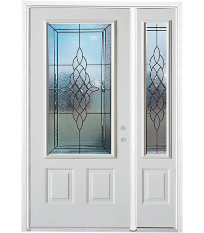 Prehung Single Door with Single Sidelite Entry Door System White Prefinished Steel Insulated (3/4 Size Glass Insert)