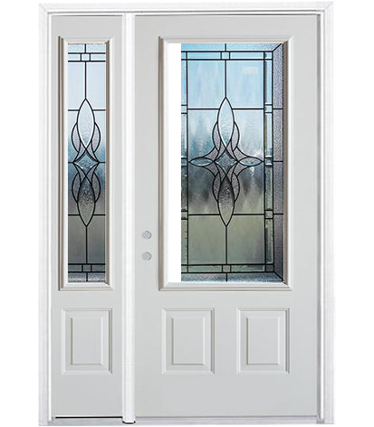 Prehung Single Door with Single Sidelite Entry Door System White Prefinished Steel Insulated (3/4 Size Glass Insert)