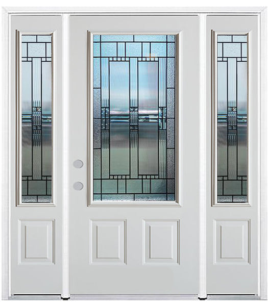 Prehung Single Door with Double Sidelites Entry Door System White Prefinished Steel Insulated (3/4 Size Glass Insert)