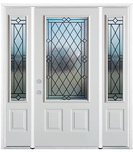 Prehung Single Door with Double Sidelites Entry Door System White Prefinished Steel Insulated (3/4 Size Glass Insert)