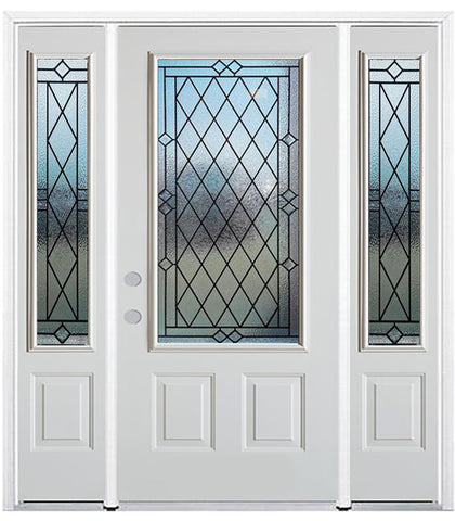 Prehung Single Door with Double Sidelites Entry Door System White Prefinished Steel Insulated (3/4 Size Glass Insert)