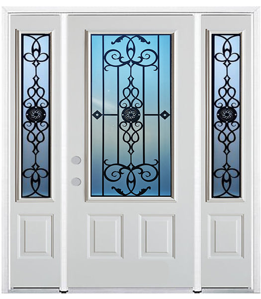 Prehung Single Door with Double Sidelites Entry Door System White Prefinished Steel Insulated (3/4 Size Glass Insert)