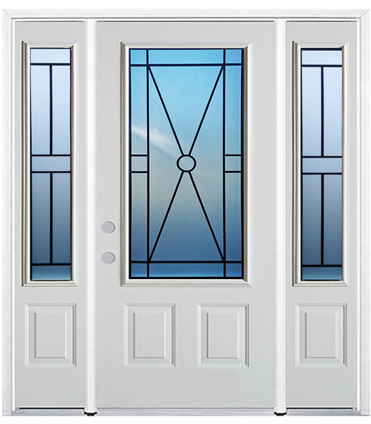 Prehung Single Door with Double Sidelites Entry Door System White Prefinished Steel Insulated (3/4 Size Glass Insert)