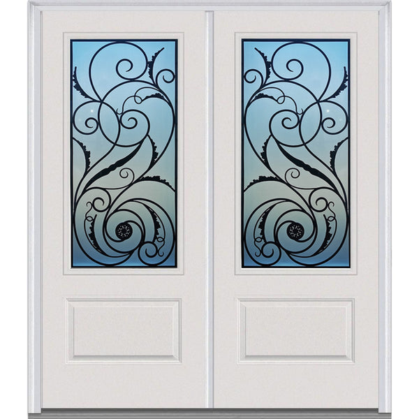 Prehung Double Entry Door System White Prefinished Steel Insulated (3/4 Size Glass Insert)