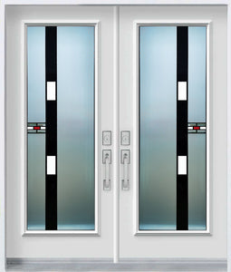 Prehung Double Entry Door System White Prefinished Steel Insulated (Full Size Glass Insert)