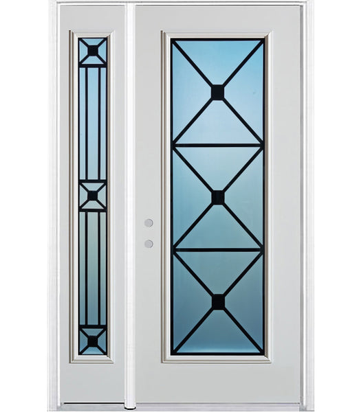 Prehung Single Door with Single Sidelite Entry Door System White Prefinished Steel Insulated (Full Size Glass Insert)