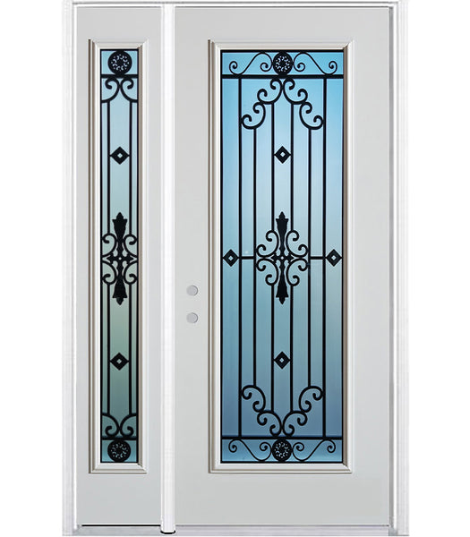 Prehung Single Door with Single Sidelite Entry Door System White Prefinished Steel Insulated (Full Size Glass Insert)