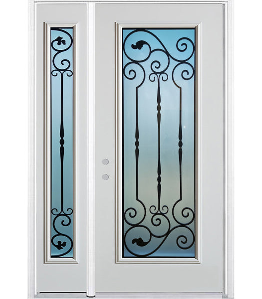 Prehung Single Door with Single Sidelite Entry Door System White Prefinished Steel Insulated (Full Size Glass Insert)