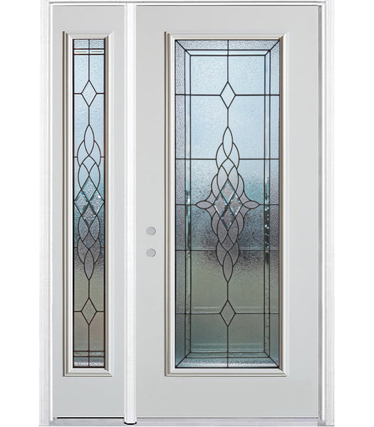 Prehung Single Door with Single Sidelite Entry Door System White Prefinished Steel Insulated (Full Size Glass Insert)