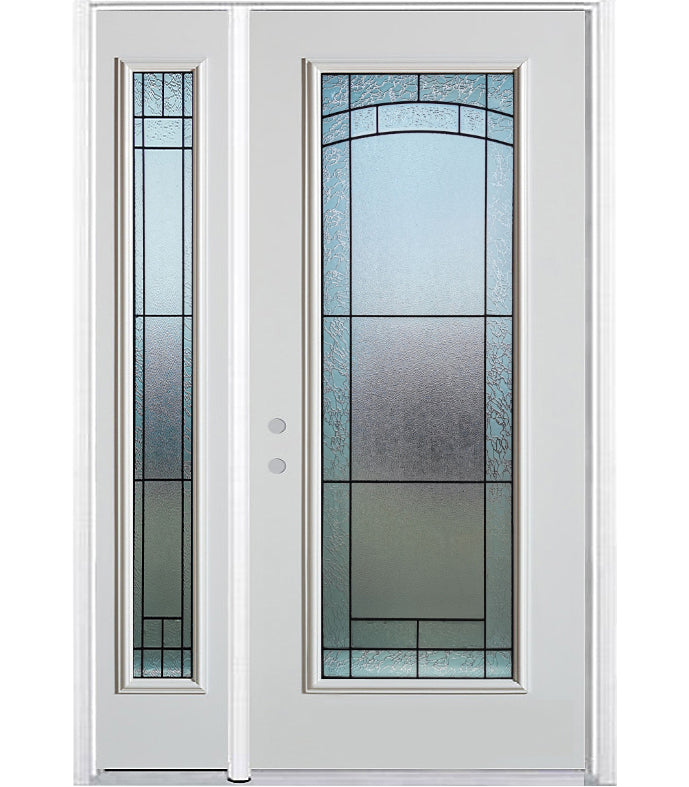 Prehung Single Door with Single Sidelite Entry Door System White Prefinished Steel Insulated (Full Size Glass Insert)