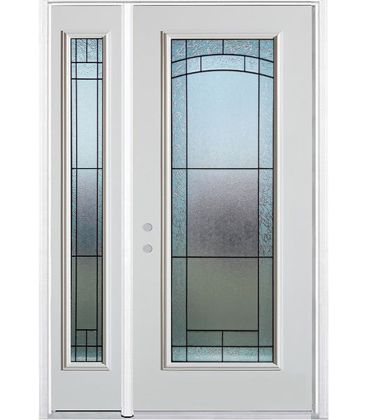 Prehung Single Door with Single Sidelite Entry Door System White Prefinished Steel Insulated (Full Size Glass Insert)
