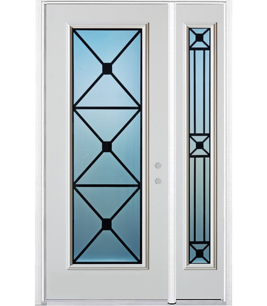 Prehung Single Door with Single Sidelite Entry Door System White Prefinished Steel Insulated (Full Size Glass Insert)