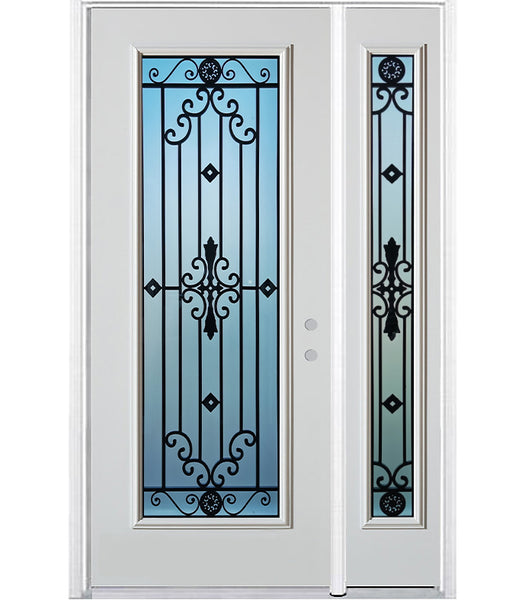 Prehung Single Door with Single Sidelite Entry Door System White Prefinished Steel Insulated (Full Size Glass Insert)