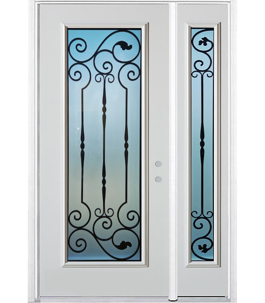 Prehung Single Door with Single Sidelite Entry Door System White Prefinished Steel Insulated (Full Size Glass Insert)