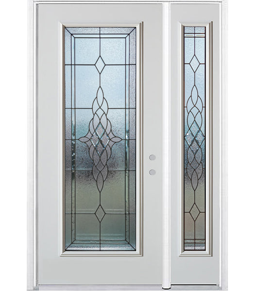Prehung Single Door with Single Sidelite Entry Door System White Prefinished Steel Insulated (Full Size Glass Insert)