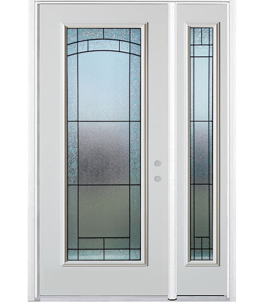 Prehung Single Door with Single Sidelite Entry Door System White Prefinished Steel Insulated (Full Size Glass Insert)