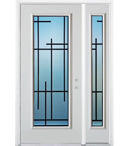 Prehung Single Door with Single Sidelite Entry Door System White Prefinished Steel Insulated (Full Size Glass Insert)