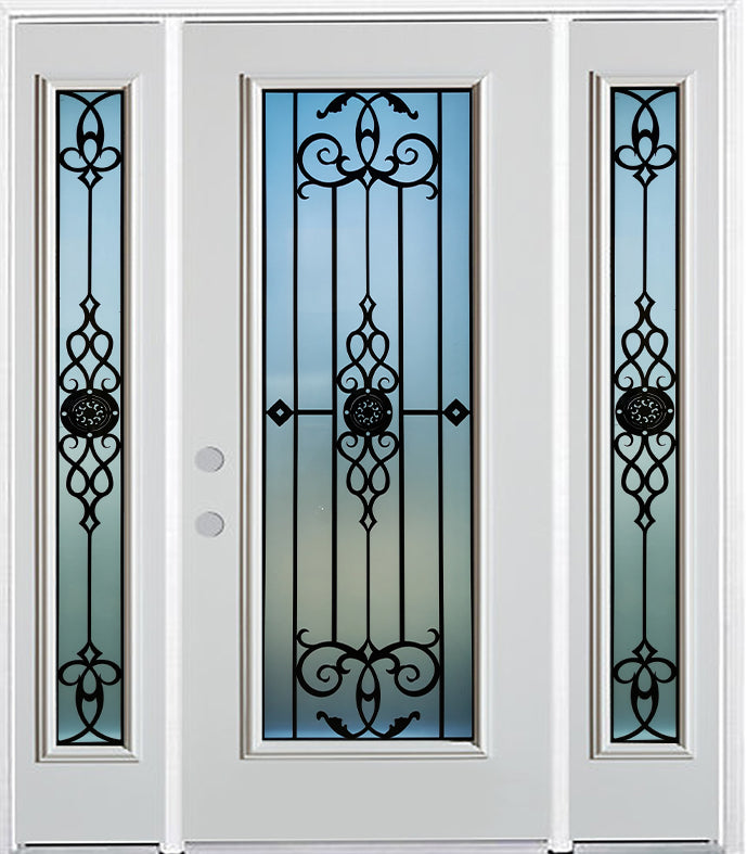Prehung Single Door with Double Sidelites Entry Door System White Prefinished Steel Insulated (Full Size Glass Insert)