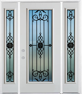 Prehung Single Door with Double Sidelites Entry Door System White Prefinished Steel Insulated (Full Size Glass Insert)