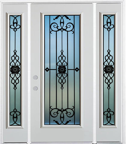 Prehung Single Door with Double Sidelites Entry Door System White Prefinished Steel Insulated (Full Size Glass Insert)
