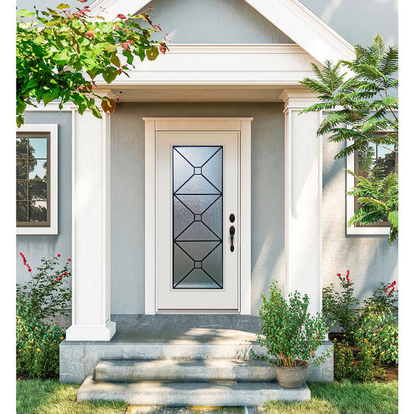 PX - Prehung 42" White Prefinished Single Steel Insulated Entry Door System (Full Size Glass Insert)