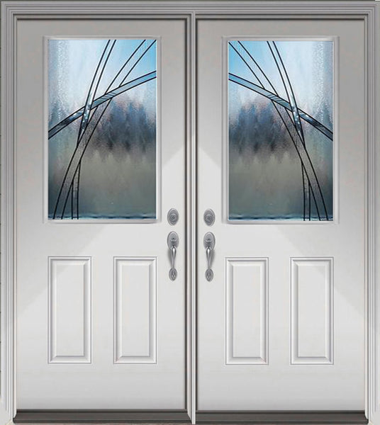 Prehung Double Entry Door System White Prefinished Steel Insulated (Half Size Glass Insert)