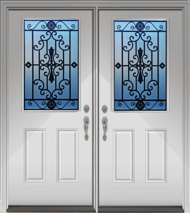 Prehung Double Entry Door System White Prefinished Steel Insulated (Half Size Glass Insert)