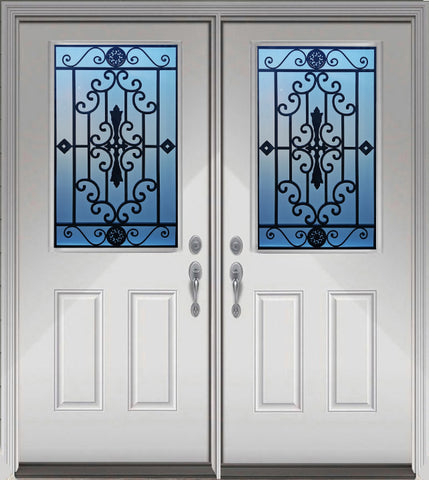 Prehung Double Entry Door System White Prefinished Steel Insulated (Half Size Glass Insert)
