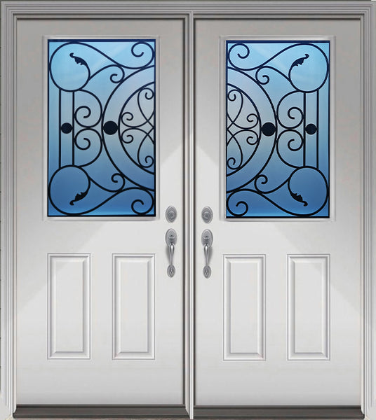 Prehung Double Entry Door System White Prefinished Steel Insulated (Half Size Glass Insert)