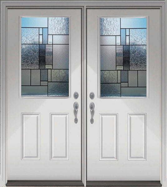 Prehung Double Entry Door System White Prefinished Steel Insulated (Half Size Glass Insert)