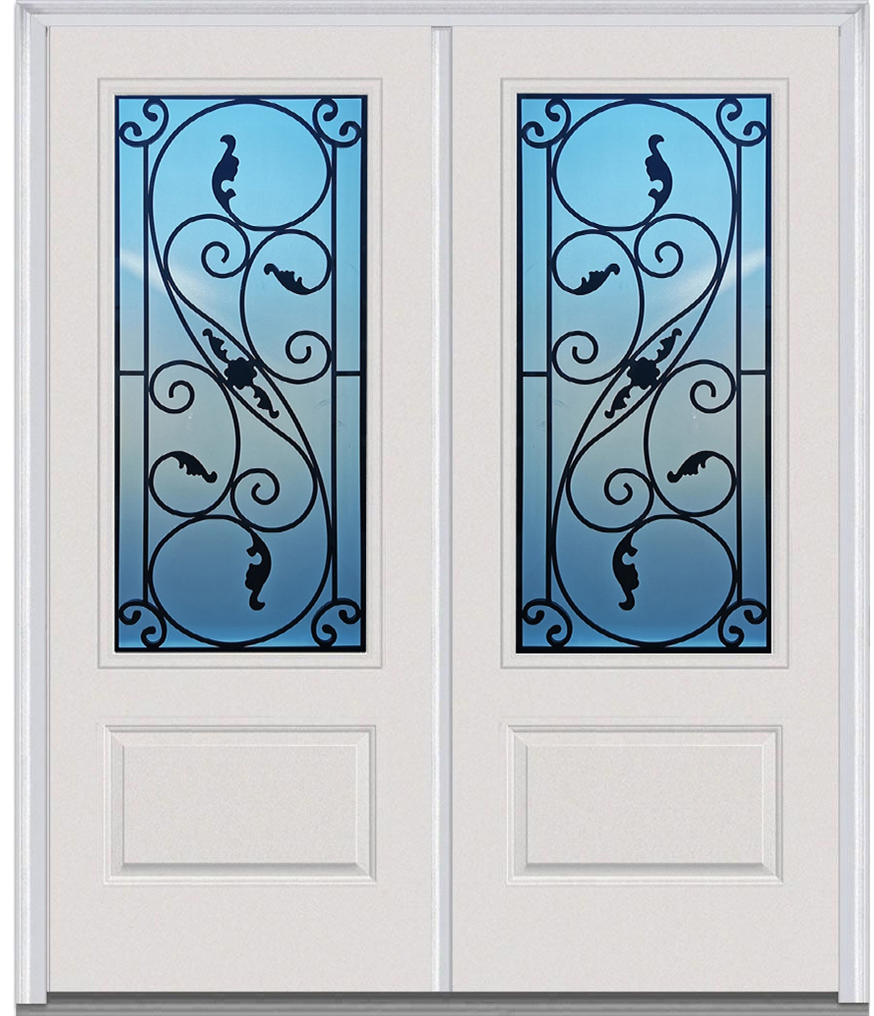 Prehung Double Entry Door System White Prefinished Steel Insulated (3/4 Size Glass Insert)
